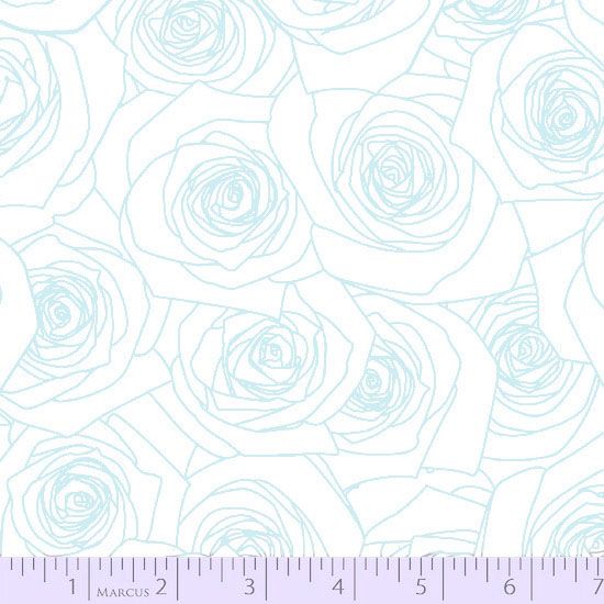 Outlined Roses Ivory-Pale Blue